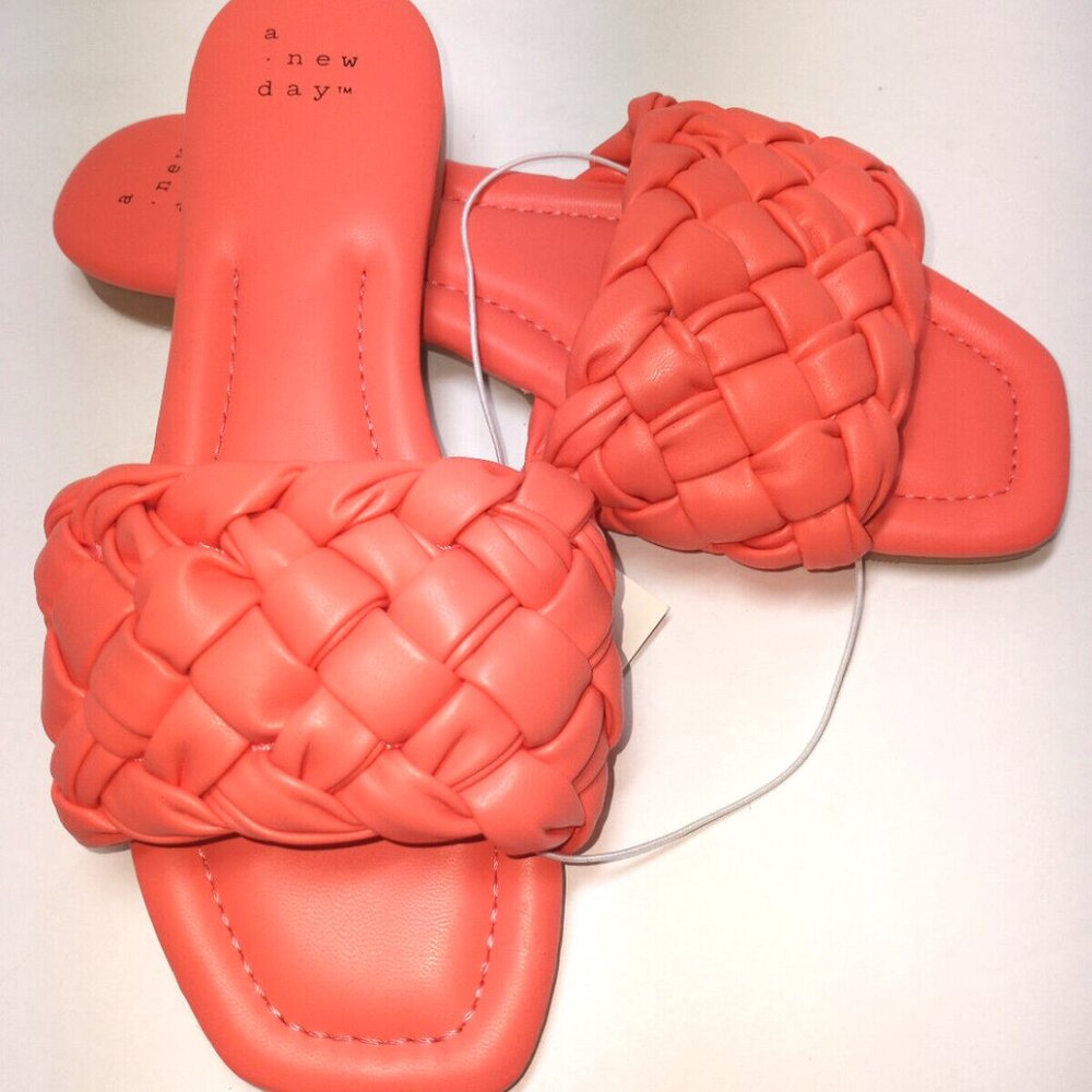 NWT A Newโ Day Red Braided Slide Sandals โ Flat Square Toe โ Womenโs 8.5